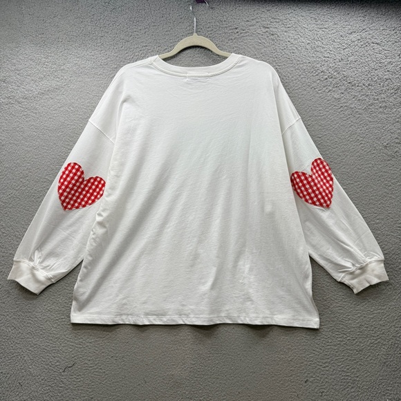 NWT DAYDREAMER Gingham Heart Sleeve Patch Long Sleeve Tee Vintage White One Size - Picture 8 of 16